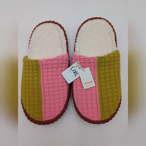 NWT VERLOO Knit Slide Slipper Sz W 9.5-12.5 / M 11 Golden Olive/Pink Colorblock - Picture 3 of 17